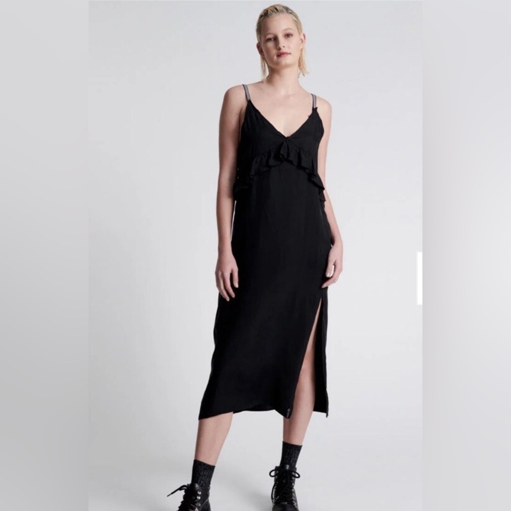 One Teaspoon Black Slip Midi Dress with Side Slit
